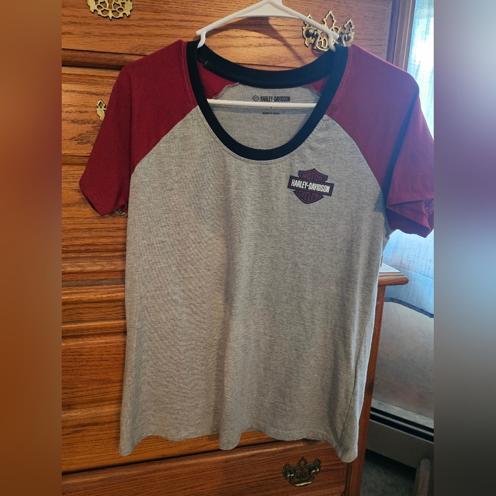 Womens Harley-Davidson Red and Gray Raglan Tee